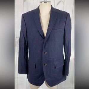 NWT J.Crew Navy Blue Gray Stripe Linen Wool 3 Button Sport Coat Suit Jacket - 40
